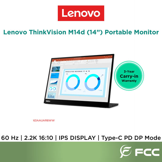 Lenovo ThinkVision M14d 2.2K LED Backlit LCD Monitor Portable Monitor Type-C DP PD