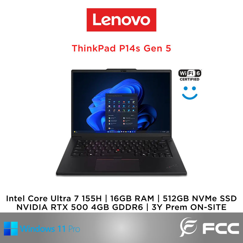 Lenovo ThinkPad P14s Gen 4 Intel Core Ultra 7 155H 16GB 512GB SSD NVIDIA RTX 500 Ada Generation 4GB GDDR6