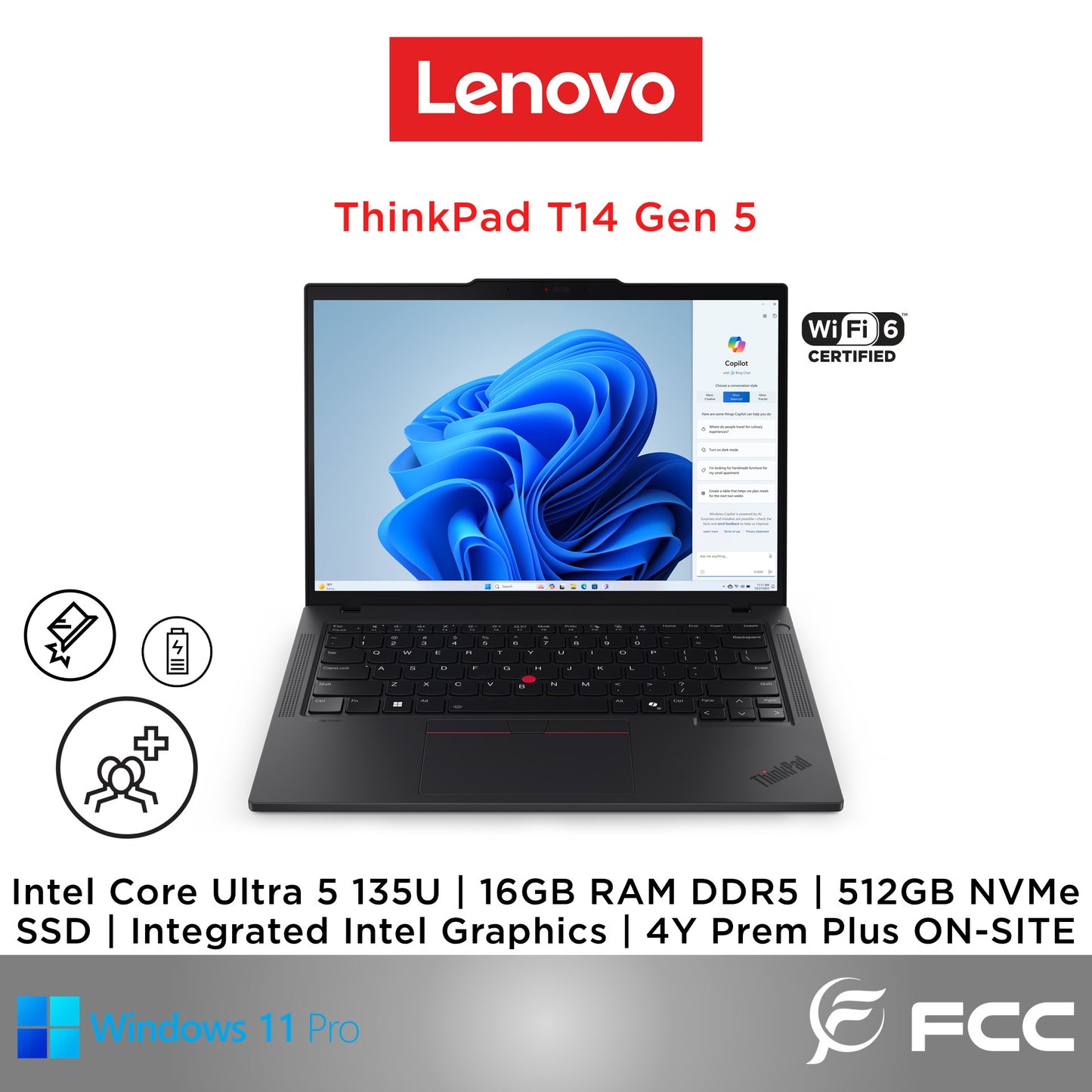 Lenovo ThinkPad T14 Gen 5 Intel Core Ultra 5 135U 16GB 512GB SSD