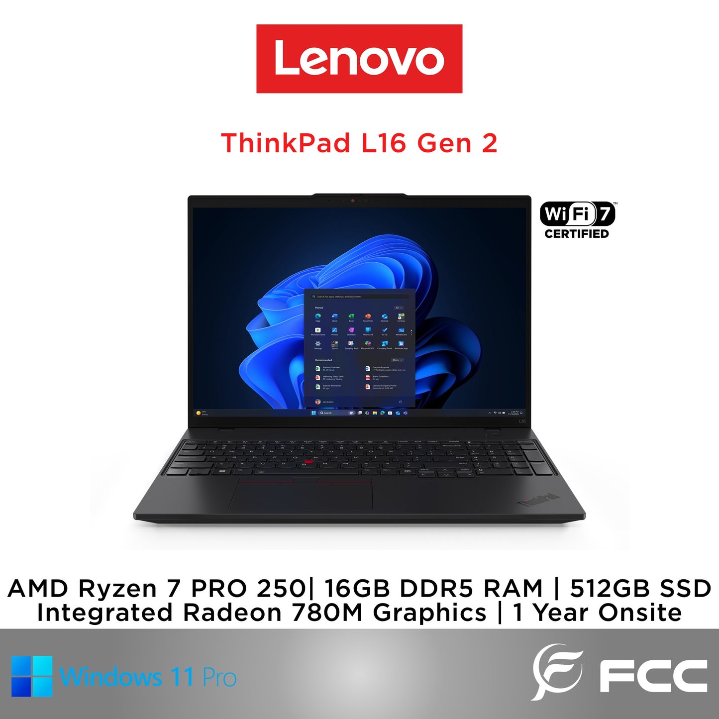 Lenovo ThinkPad L16 Gen 2 AMD Ryzen 7 PRO 250 16GB 512GB