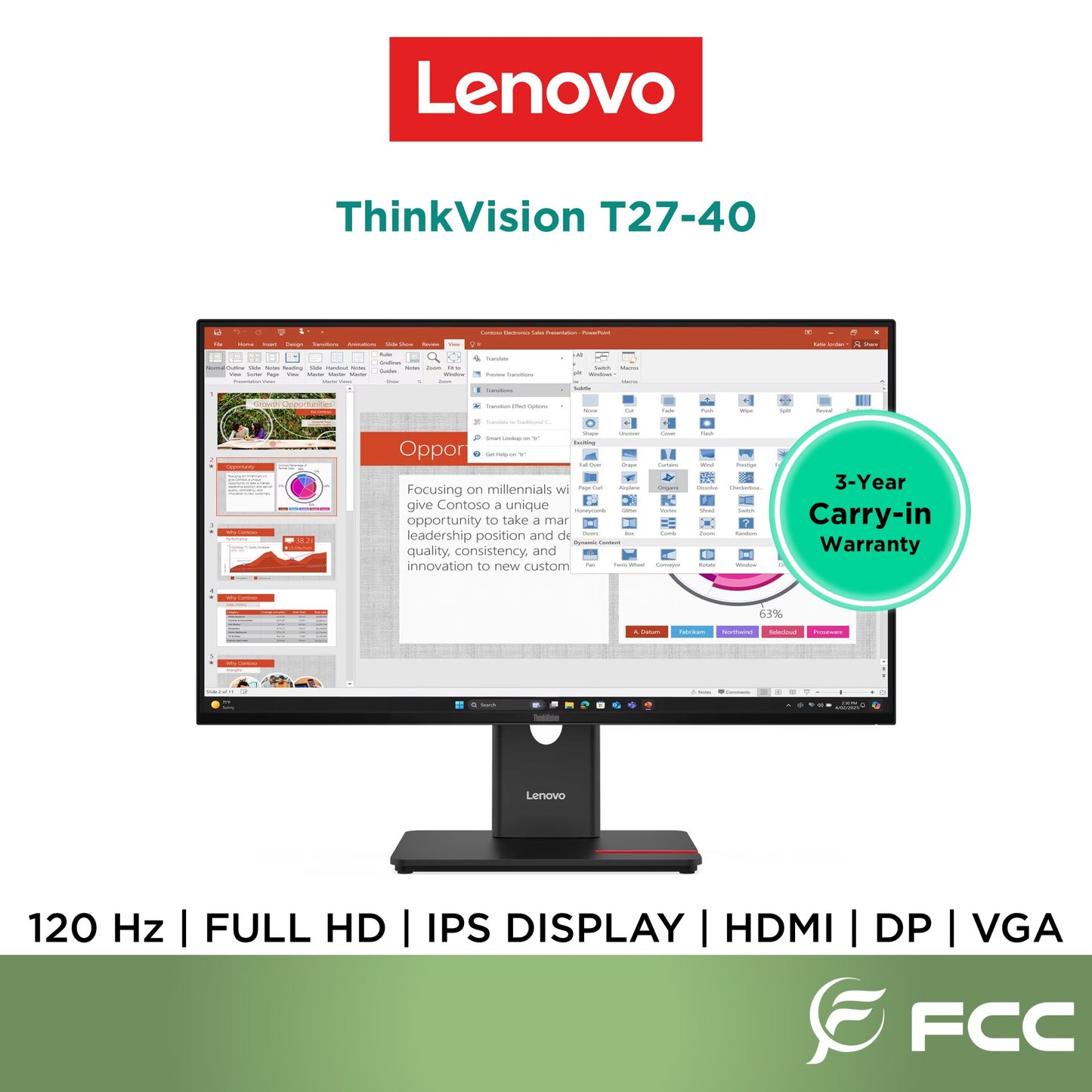 Lenovo ThinkVision T27-40 27″ Monitor With USB HUB