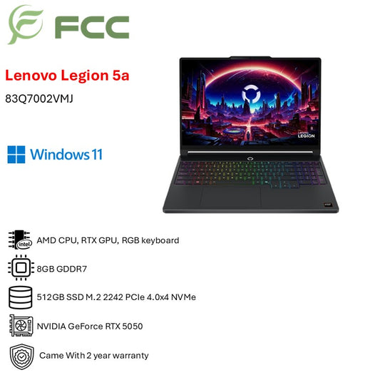 Lenovo Legion 5 15AHP11 ( AMD Ryzen 7 250 | 16GB RAM | 512GB SSD| 15.3 WQXGA OLED| 1 Years| NVIDIA GeForce RTX 5050 8GB GDDR7)