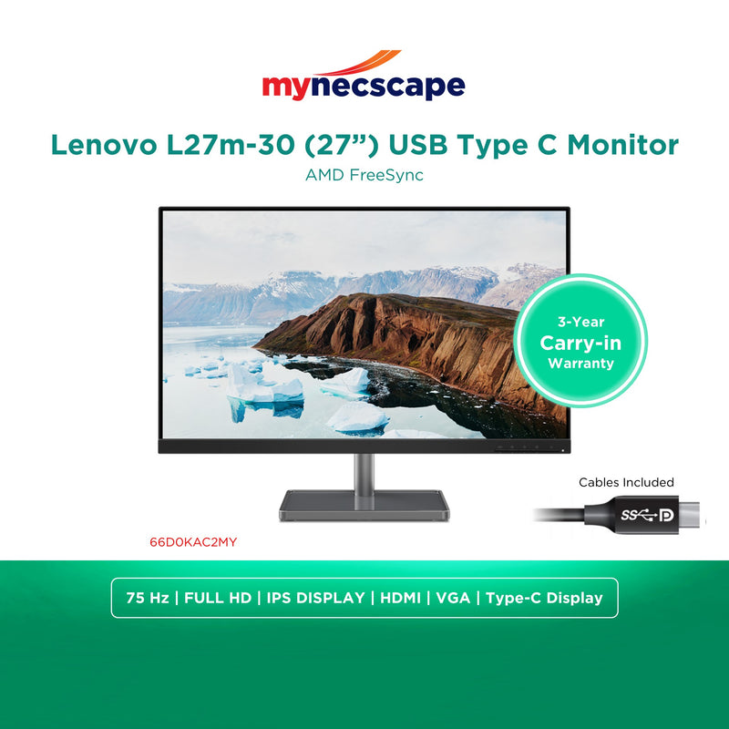Lenovo L27m-30 27 inch FHD IPS Monitor with USB-C Type-C Display