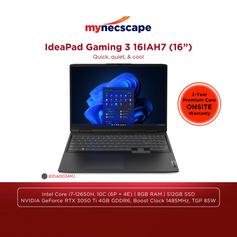 Lenovo IdeaPad Gaming 3 16IAH7 Gen 7 intel 12th Gen Core i7-12650H 8GB 512GB SSD NVIDIA GeForce RTX 3050 Ti 4GB GDDR6