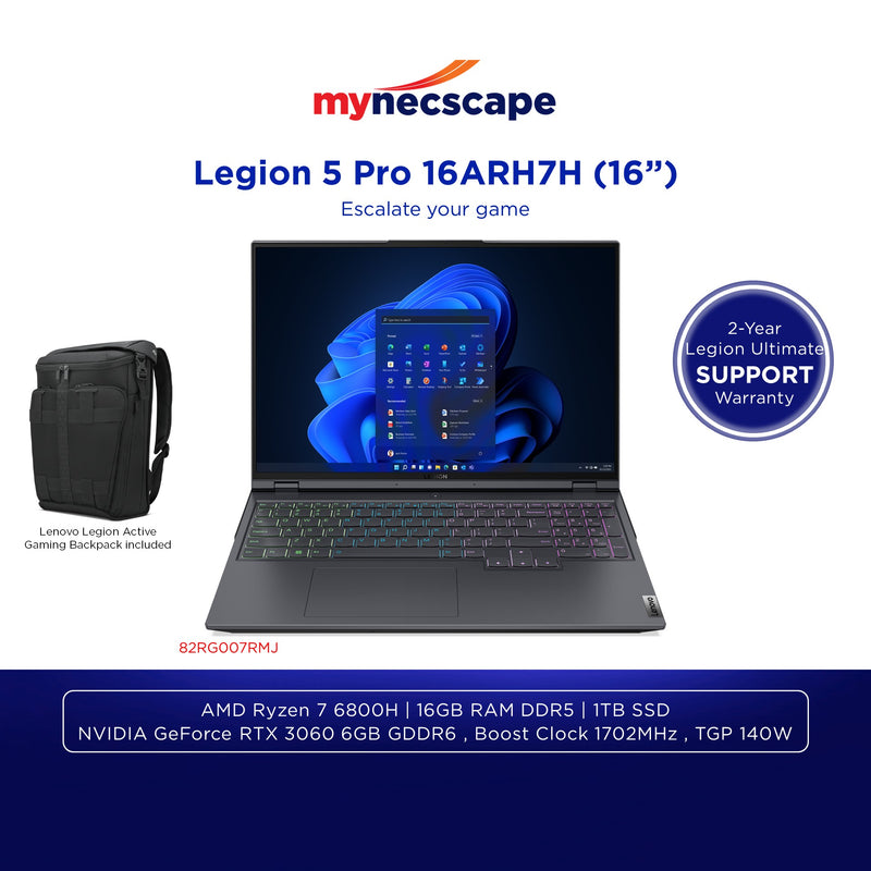 Lenovo Legion 5 Pro 16ARH7H Gen 7 AMD Ryzen 7 6800H 16GB DDR5 1TB SSD NVIDIA GeForce RTX 3060 6GB GDDR6