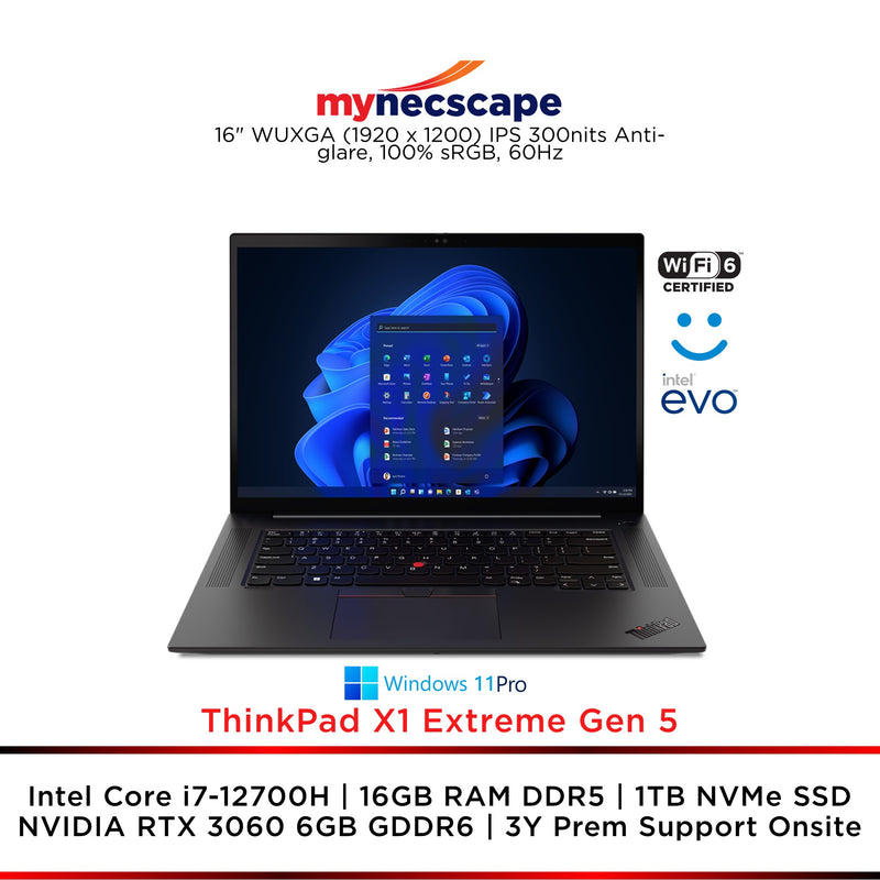 Lenovo ThinkPad X1 Extreme Gen 5 Intel Core i7-12700H 16GB RAM 1TB SSD NVIDIA GeForce RTX 3060 6GB GDDR6